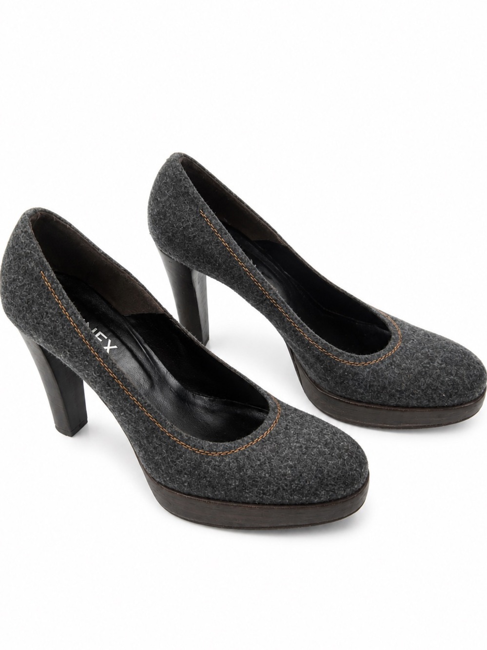 Gunex Bruno Cucculini Grey Wool Platform Chunky Heels Women’s Size 38.5 US 8.5